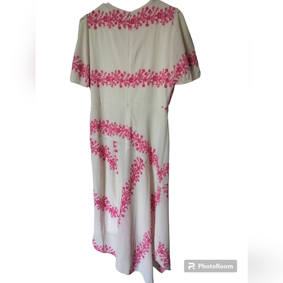 Danny and Nicole Ivory hot pink floral stripe textured faux-wrap dress size 12 - Picture 7 of 16